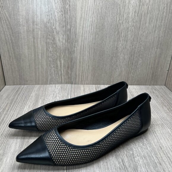 Michael Kors Leilah Flats Womens 6M Leather Mesh Pointed Toe Slip-On Shoes Black - Picture 2 of 11